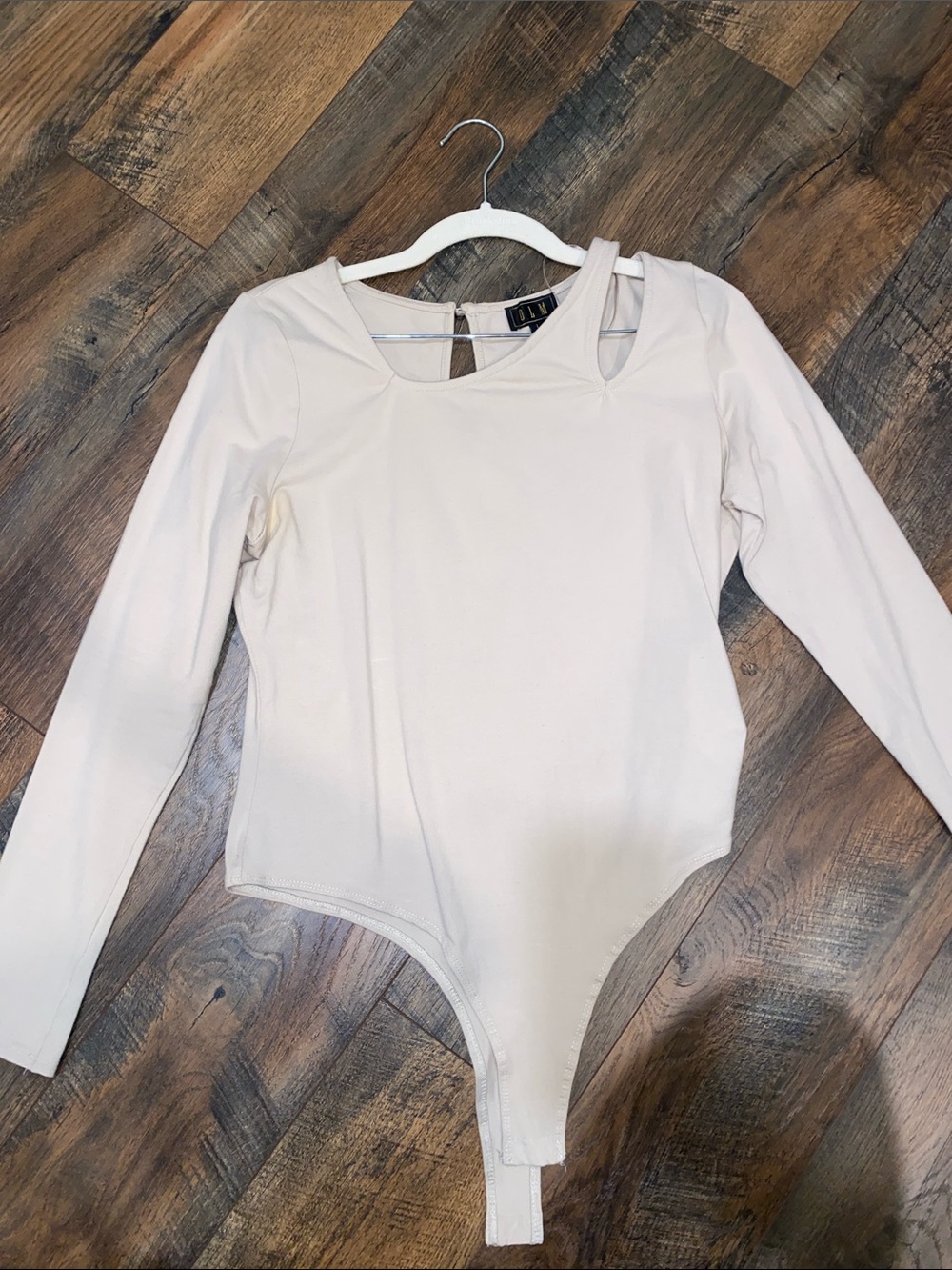 Long Sleeve Cutout Bodysuit in Light Beige